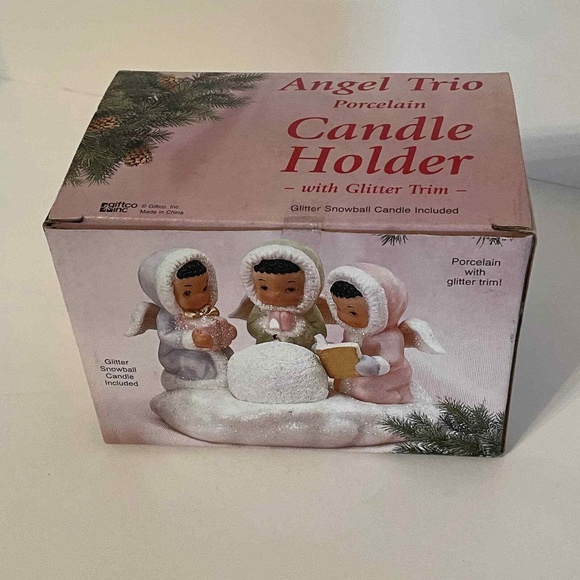 Giftco, Inc. Angel Trio Porcelain Candle Holder with Glitter Trim Vtg New in Box - Picture 4 of 5